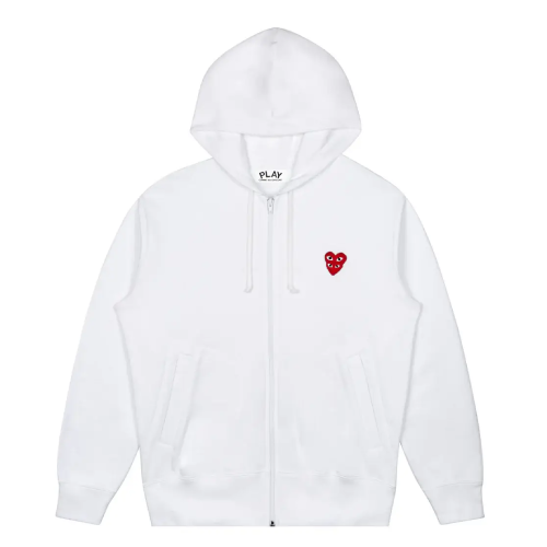 CDG Play Hoodie Sweatshirt with Double Red Heart White CDG Play Hoodie Sweatshirt with Double Red Heart White