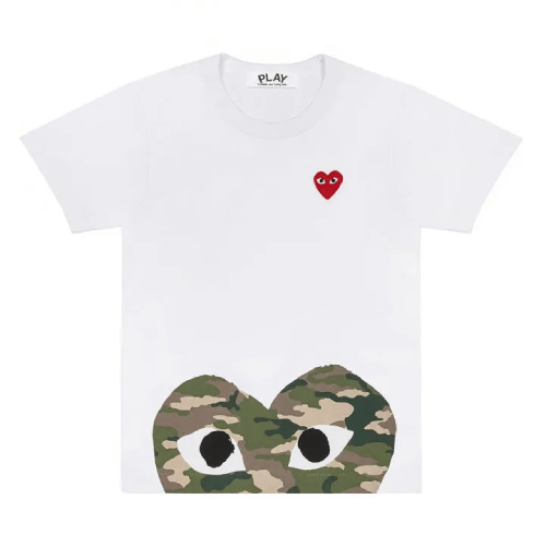 CDG Play White T-shirt With Camo Printed Half Heart CDG Play White T-shirt With Camo Printed Half Heart